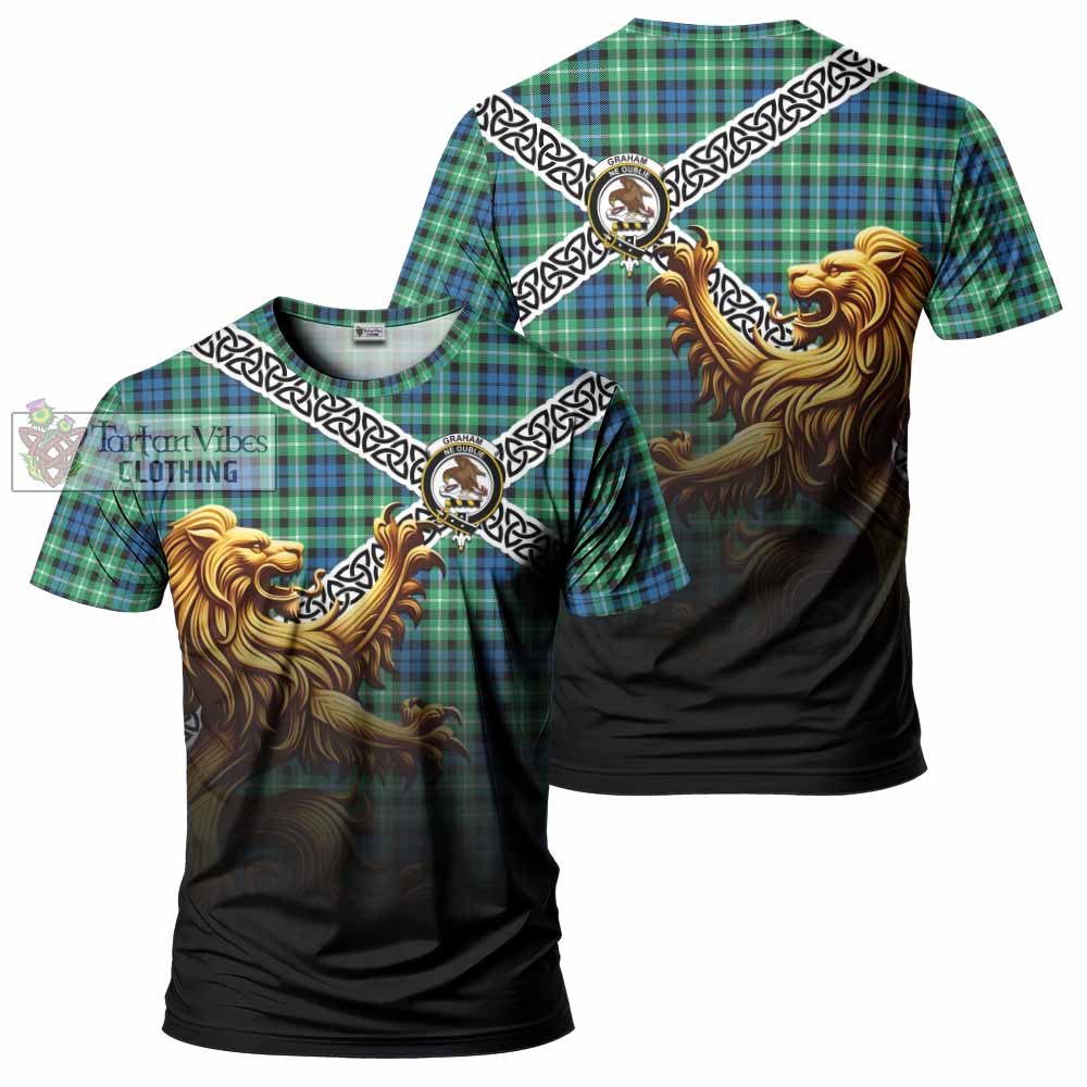 Tartan Vibes Clothing Graham Crest Tartan T-Shirt with Golden Lion Emblem Celtic Style