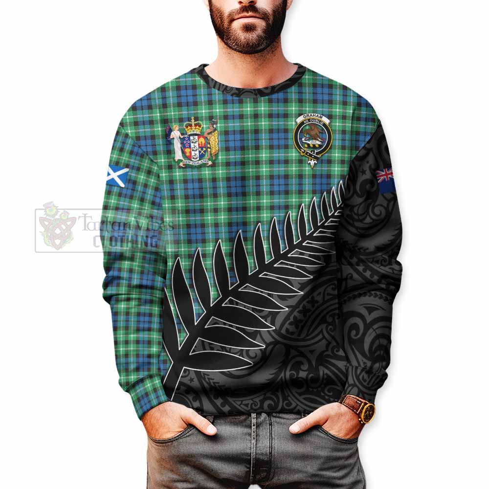 Tartan Vibes Clothing Graham Crest Tartan Sweatshirt with New Zealand Silver Fern Half Style