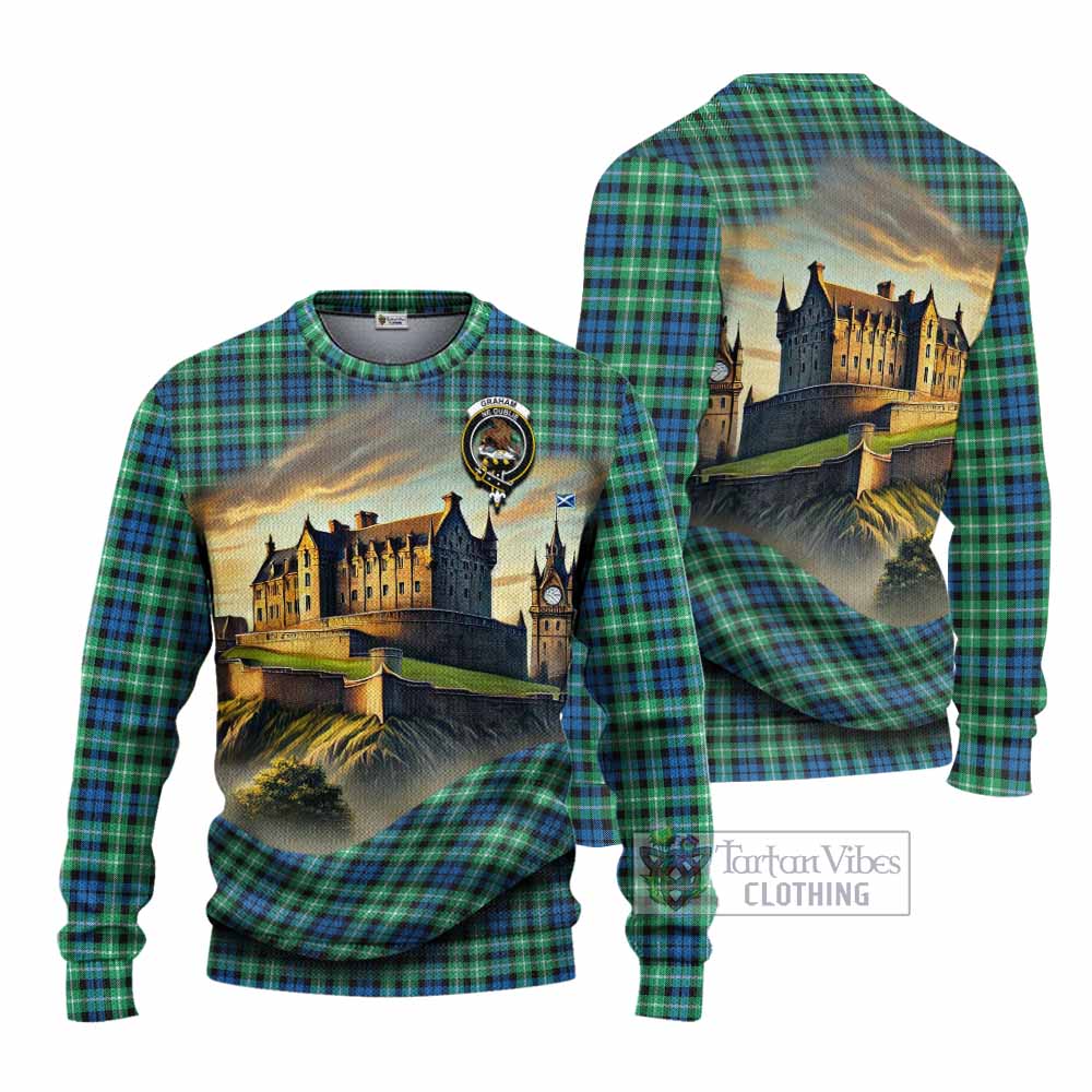 Tartan Vibes Clothing Graham Tartan Family Crest Knitted Sweater with Scottish Ancient Castle Style