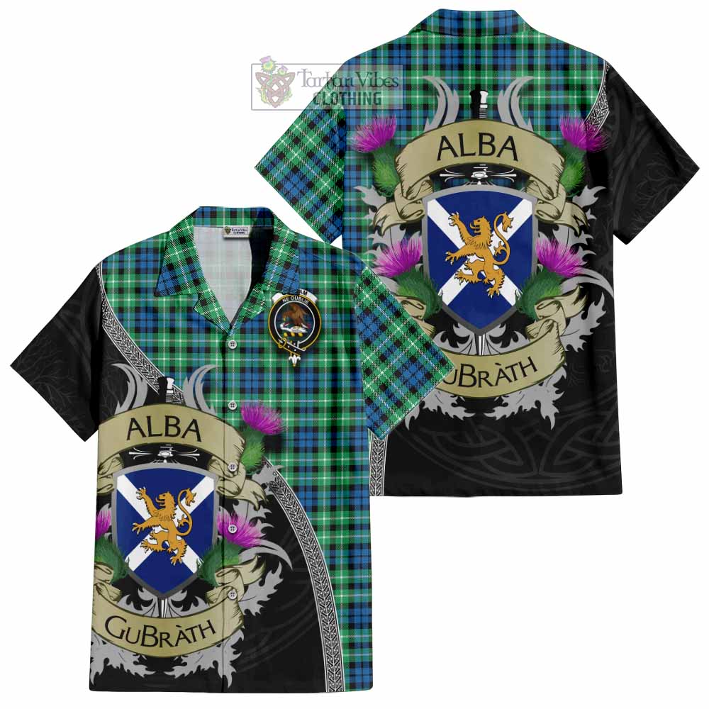 Tartan Vibes Clothing Graham Tartan Family Crest Short Sleeve Button Shirt Lion Rampant Royal Thistle Shield Celtic Inspired
