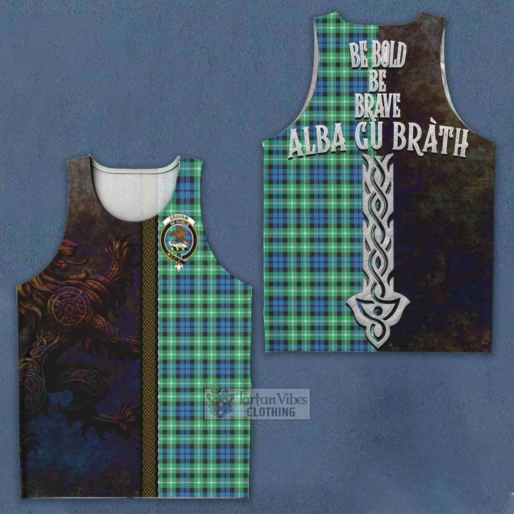 Tartan Vibes Clothing Graham Tartan Family Crest Men's Tank Top Alba Gu Brath Be Brave Lion Ancient Style