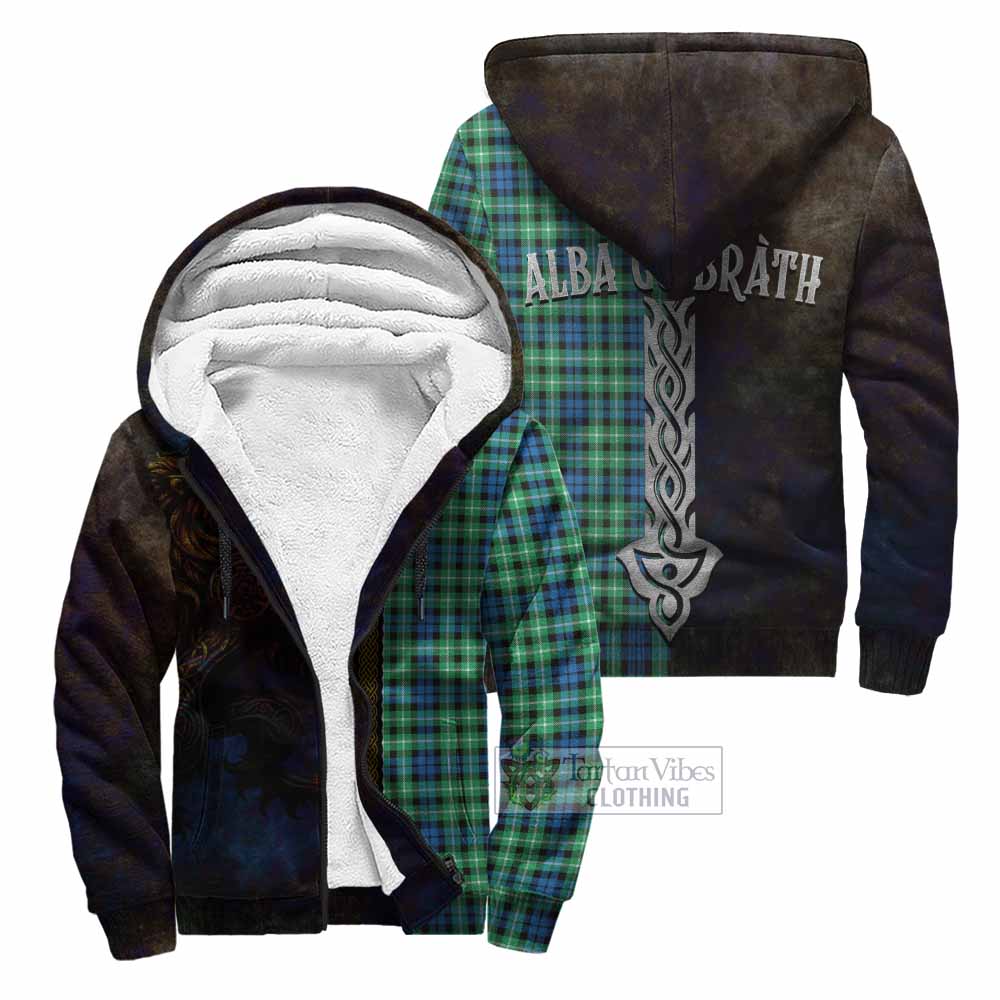 Tartan Vibes Clothing Graham Tartan Family Crest Sherpa Hoodie Alba Gu Brath Be Brave Lion Ancient Style