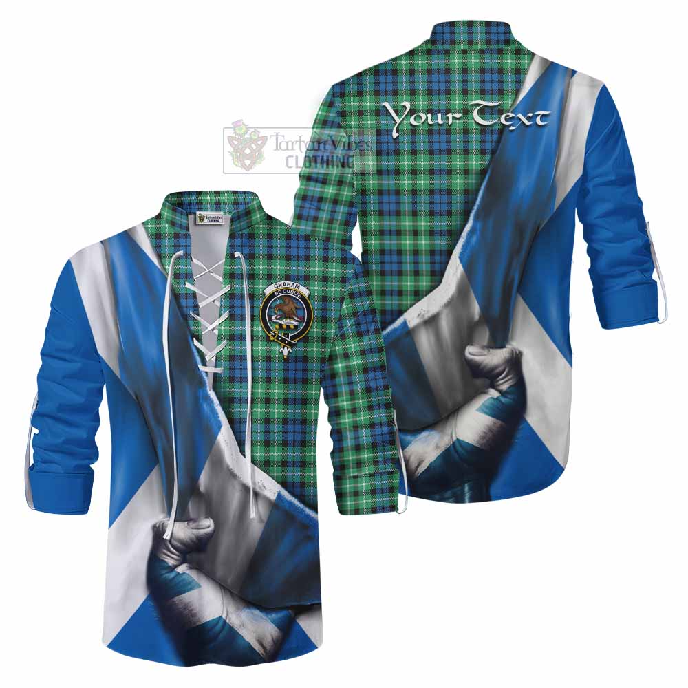 Tartan Vibes Clothing Graham Tartan Ghillie Kilt Shirt with Family Crest Scotland Patriotic Style