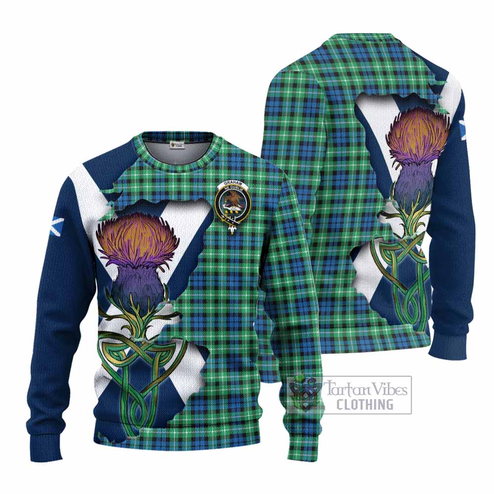 Tartan Vibes Clothing Graham Tartan Family Crest Knitted Sweater Scottish Thistle Celtic Inspired