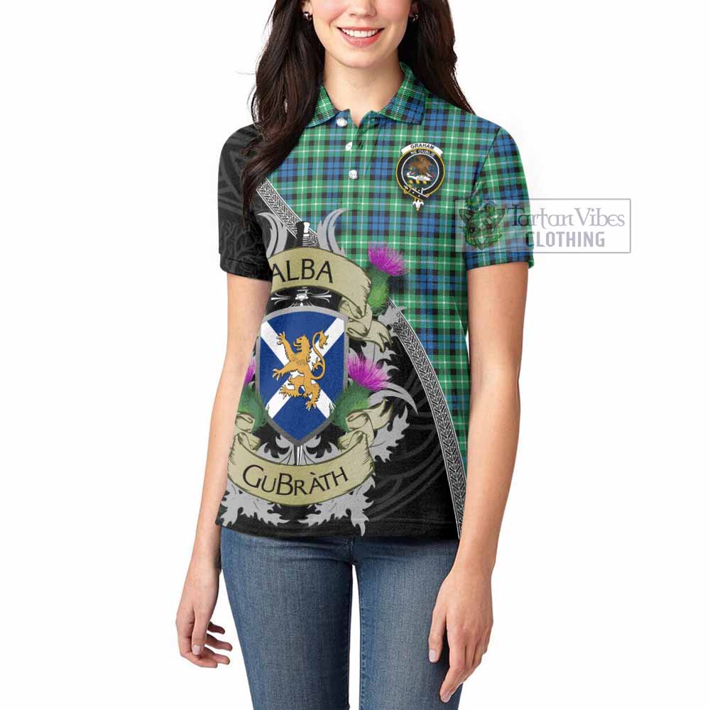 Tartan Vibes Clothing Graham Tartan Family Crest Women's Polo Shirt Lion Rampant Royal Thistle Shield Celtic Inspired