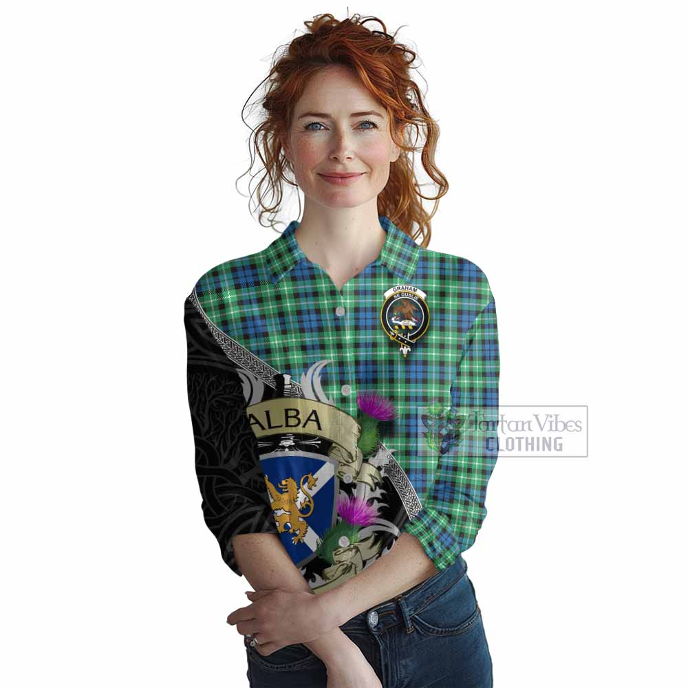 Tartan Vibes Clothing Graham Tartan Family Crest Women's Casual Shirt Lion Rampant Royal Thistle Shield Celtic Inspired