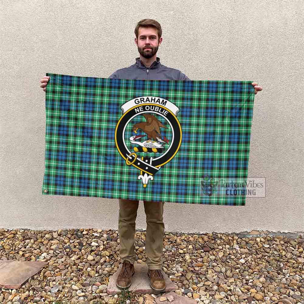 Tartan Vibes Clothing Graham Tartan House Flag with Family Crest