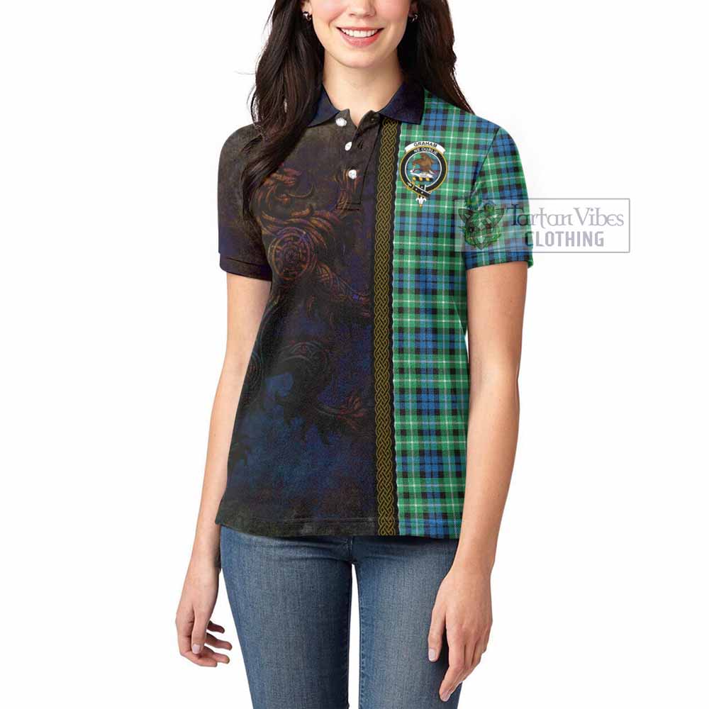 Tartan Vibes Clothing Graham Tartan Family Crest Women's Polo Shirt Alba Gu Brath Be Brave Lion Ancient Style