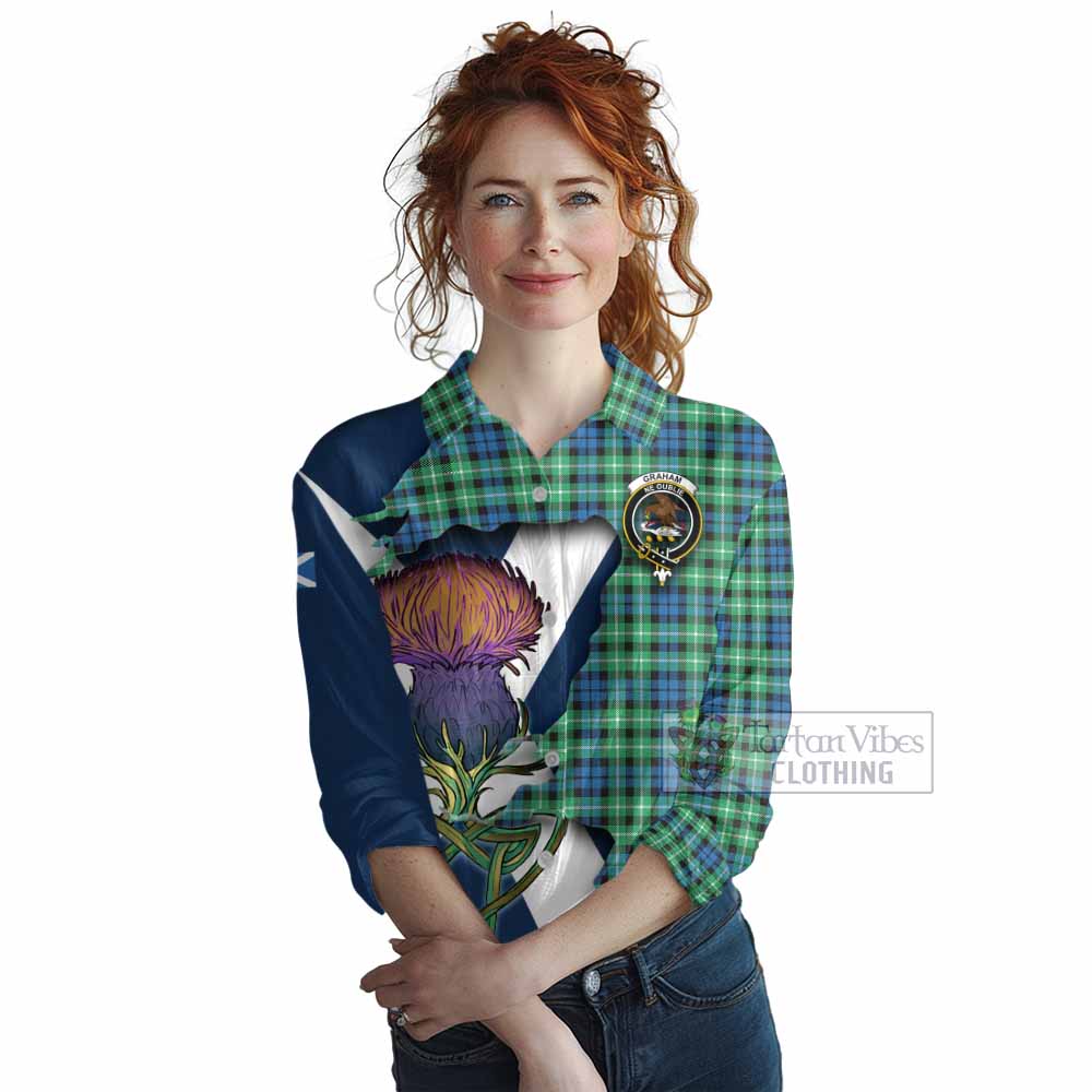 Tartan Vibes Clothing Graham Tartan Family Crest Women's Casual Shirt Scottish Thistle Celtic Inspired