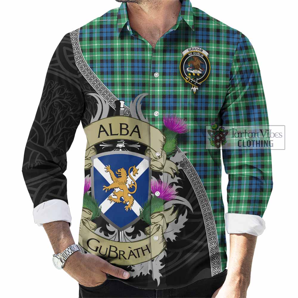 Tartan Vibes Clothing Graham Tartan Family Crest Long Sleeve Button Shirt Lion Rampant Royal Thistle Shield Celtic Inspired