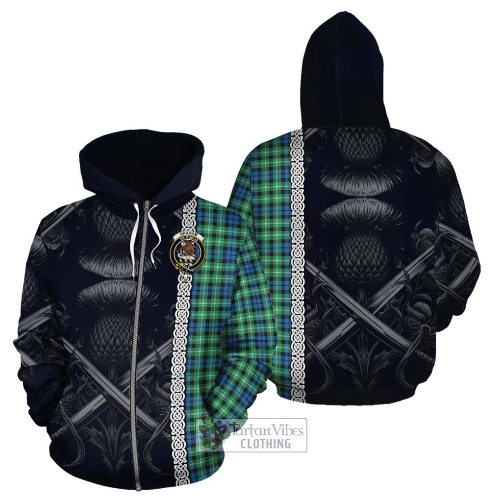 Tartan Vibes Clothing Graham Tartan Cotton Hoodie with Family Crest Cross Sword Thistle Celtic Vibes