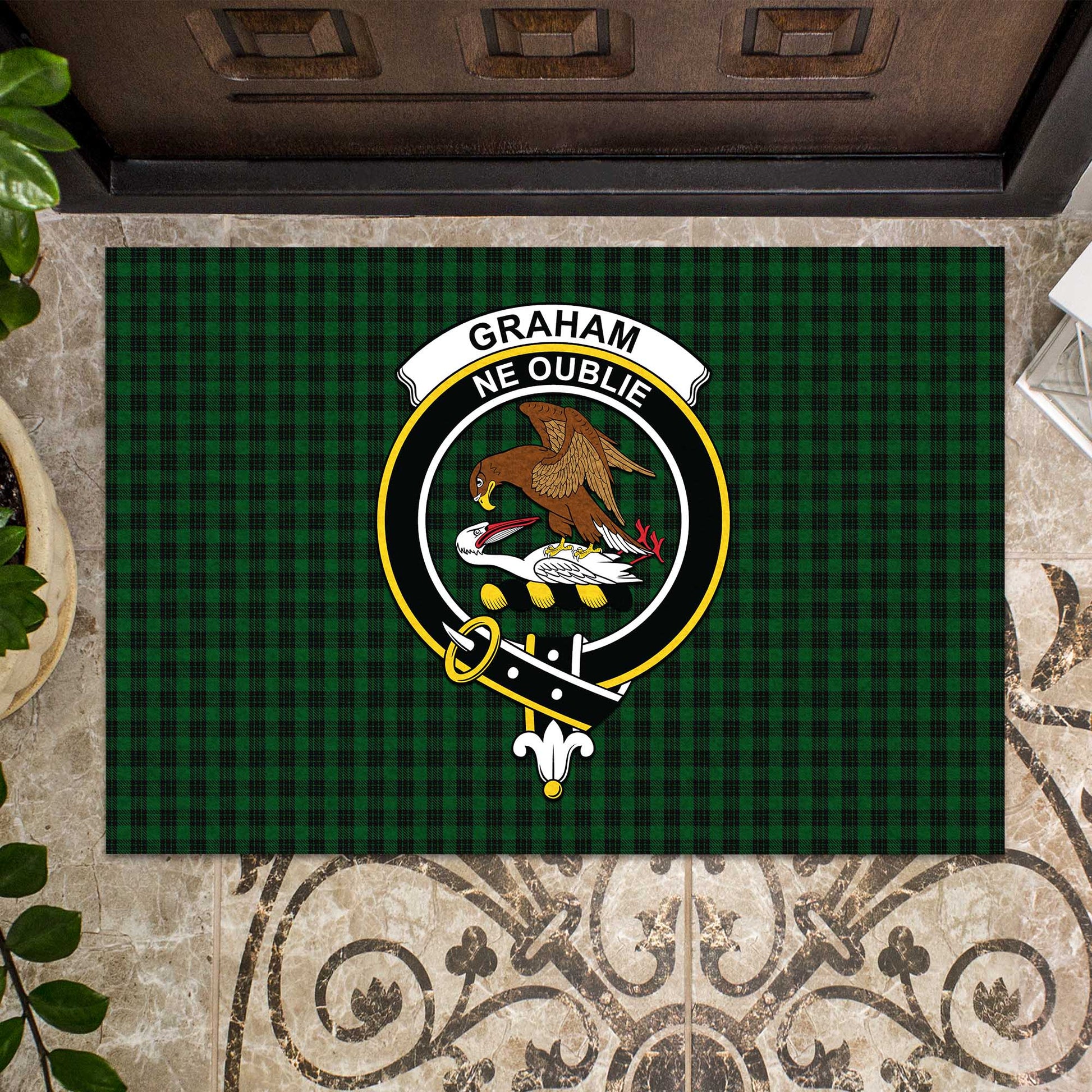 Graham Tartan Door Mat with Family Crest - Tartanvibesclothing