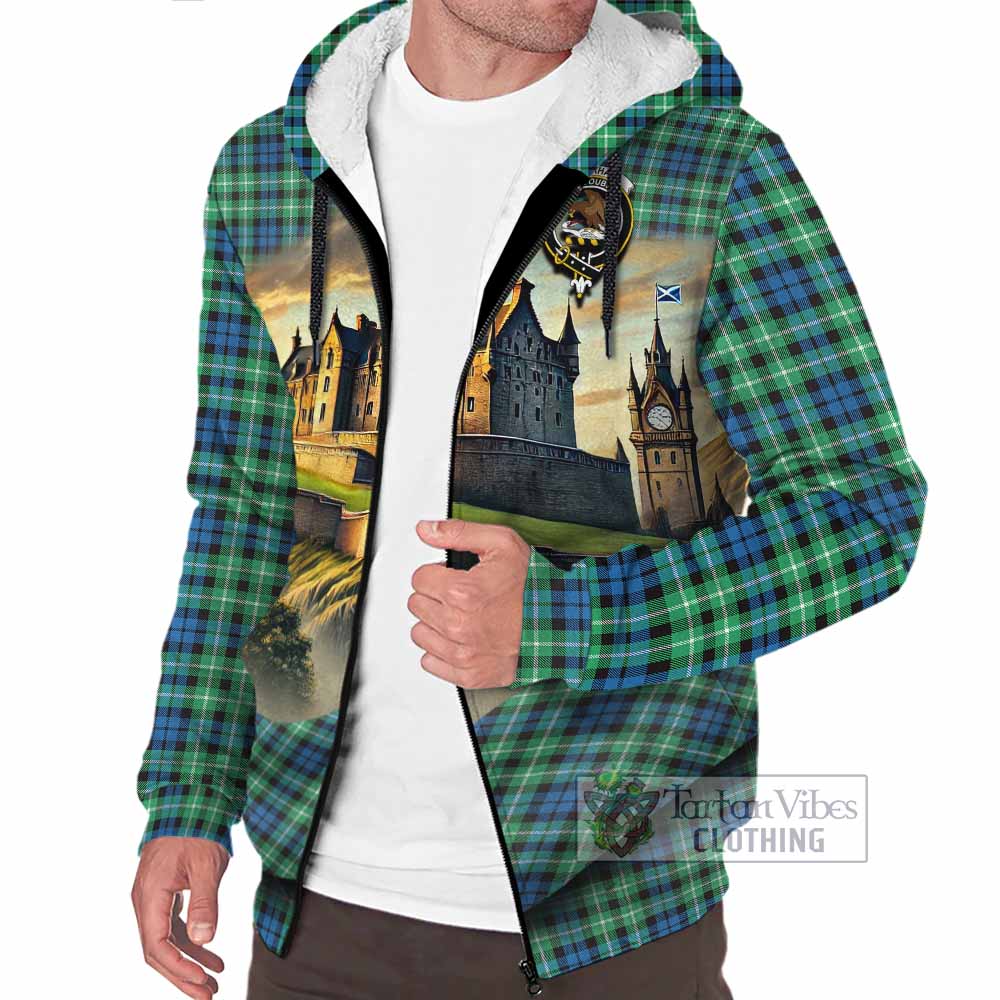 Tartan Vibes Clothing Graham Tartan Family Crest Sherpa Hoodie with Scottish Ancient Castle Style