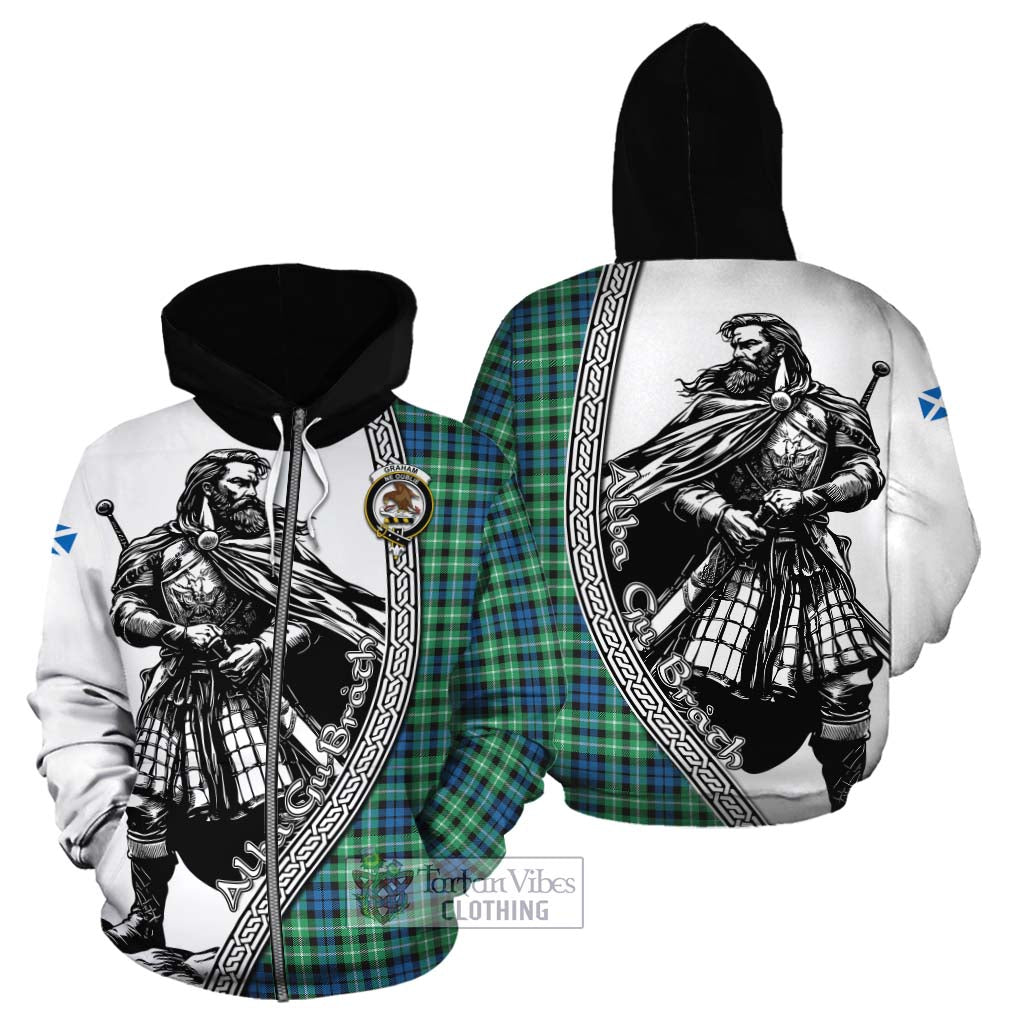 Tartan Vibes Clothing Graham Tartan Clan Crest Cotton Hoodie with Highlander Warrior Celtic Style