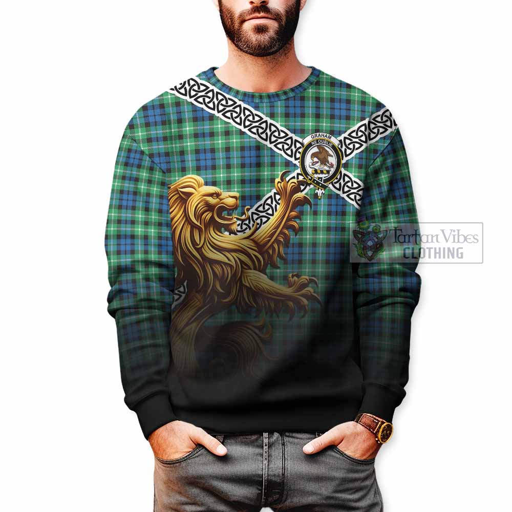 Tartan Vibes Clothing Graham Crest Tartan Sweatshirt with Golden Lion Emblem Celtic Style