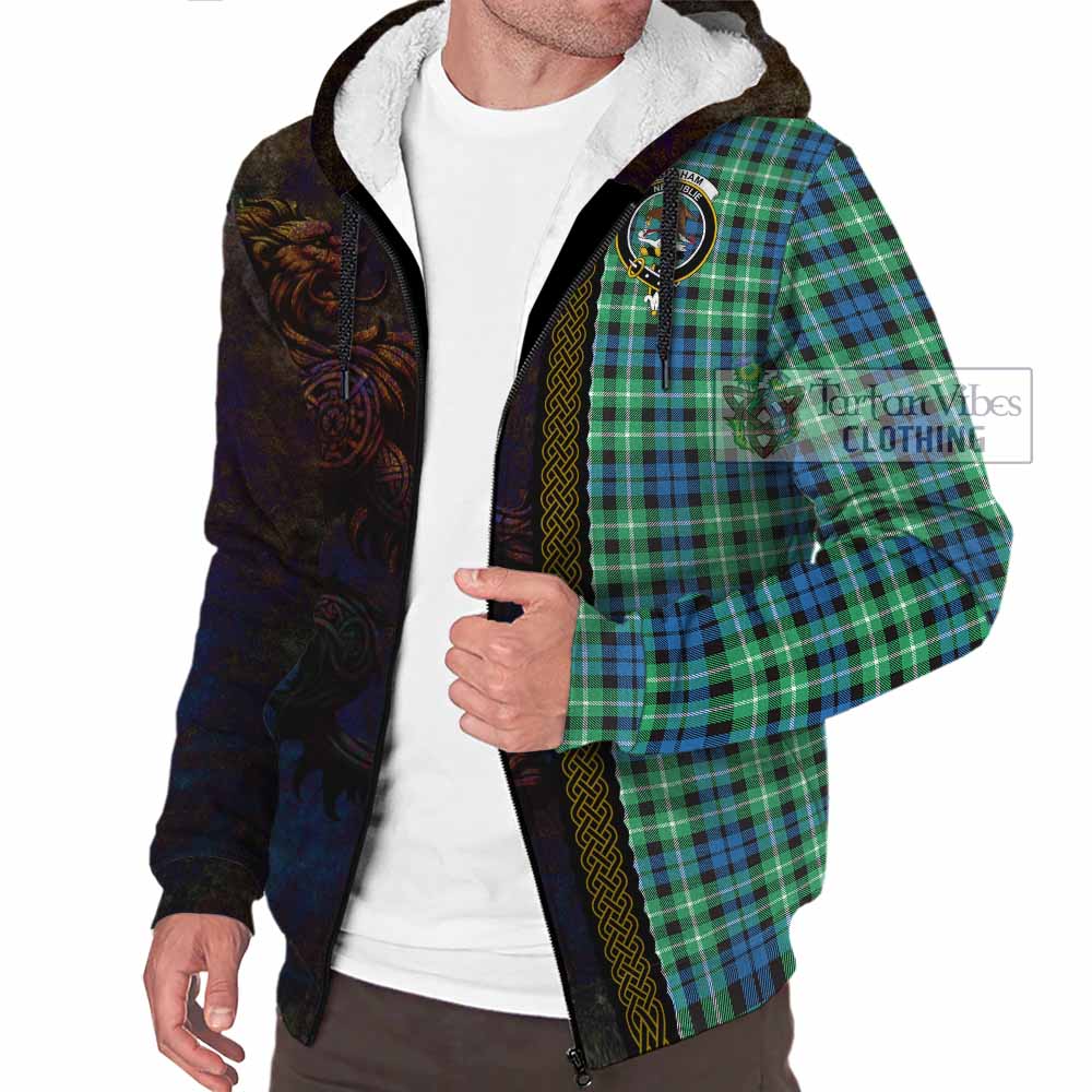 Tartan Vibes Clothing Graham Tartan Family Crest Sherpa Hoodie Alba Gu Brath Be Brave Lion Ancient Style