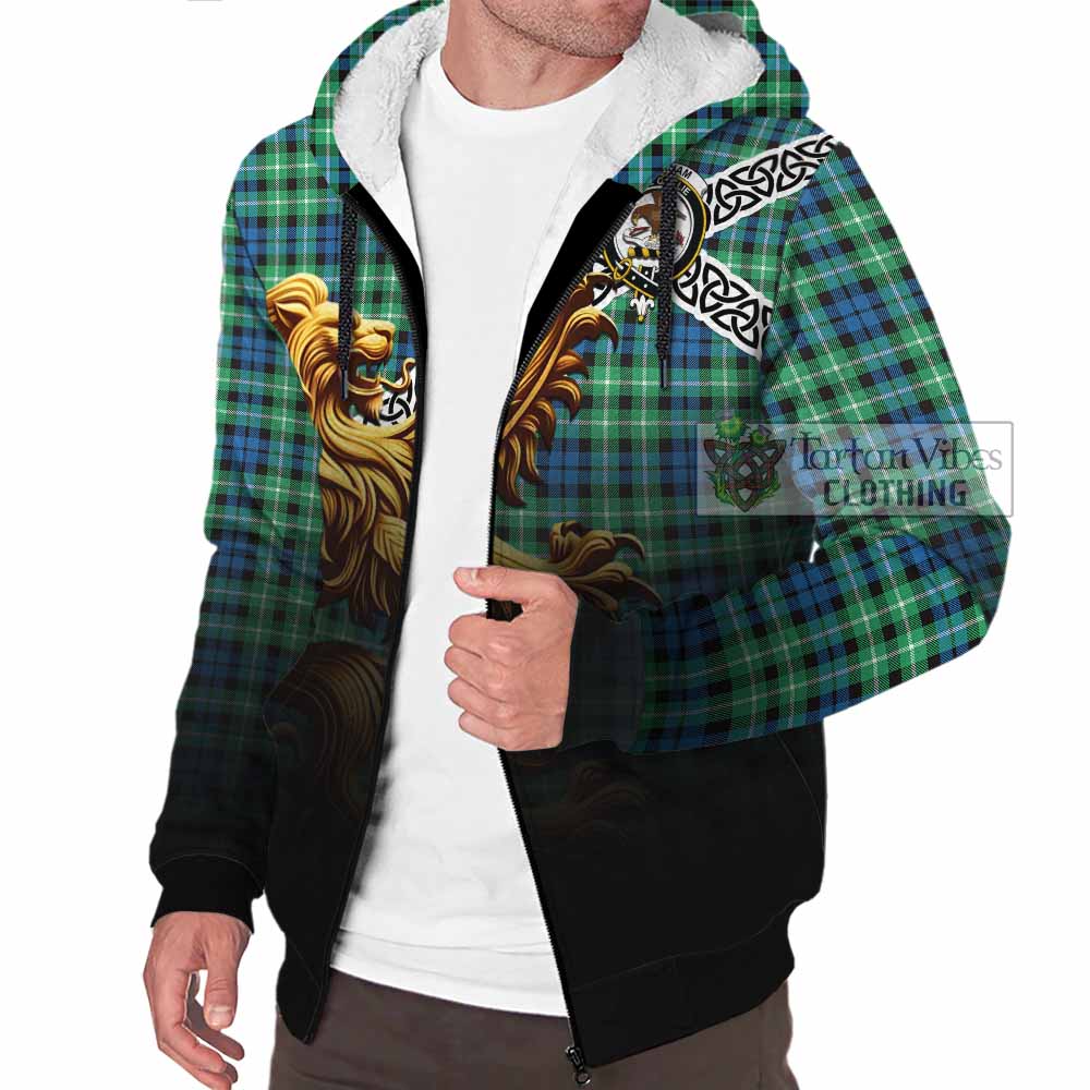 Tartan Vibes Clothing Graham Crest Tartan Sherpa Hoodie with Golden Lion Emblem Celtic Style