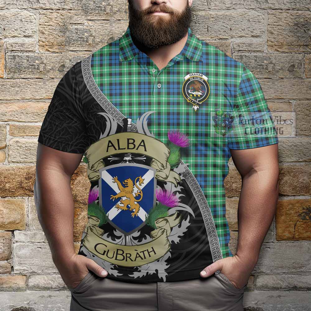 Tartan Vibes Clothing Graham Tartan Family Crest Polo Shirt Lion Rampant Royal Thistle Shield Celtic Inspired