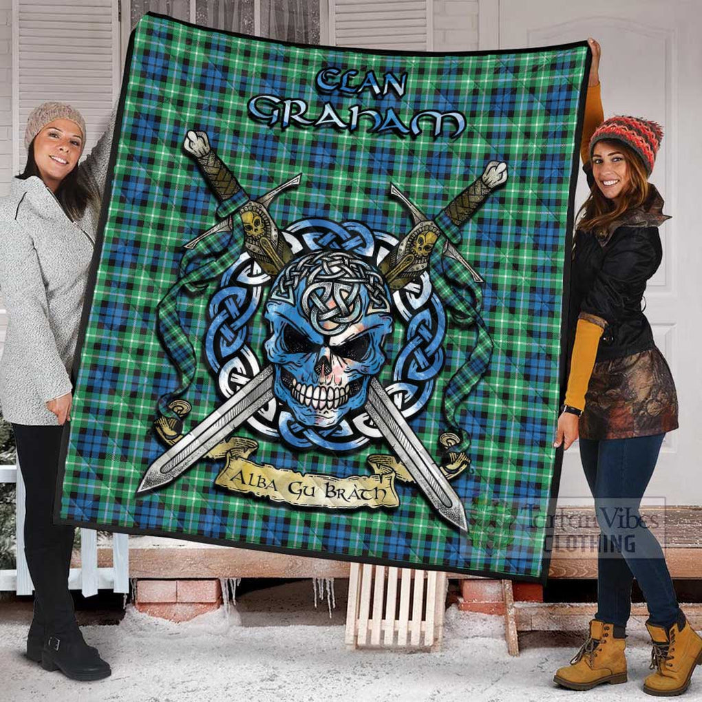 Tartan Vibes Clothing Graham Tartan Quilt with Celtic Skull Alba Gu Brath Style