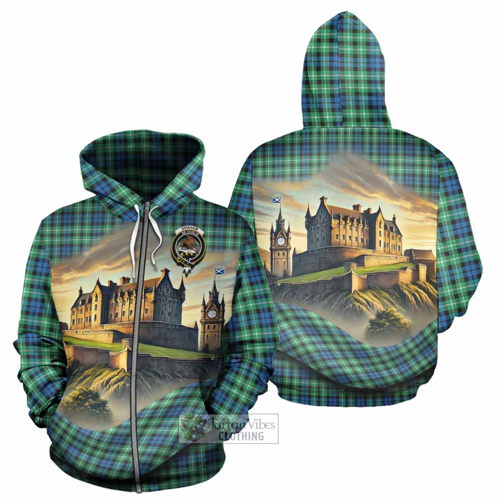 Tartan Vibes Clothing Graham Tartan Family Crest Hoodie with Scottish Ancient Castle Style