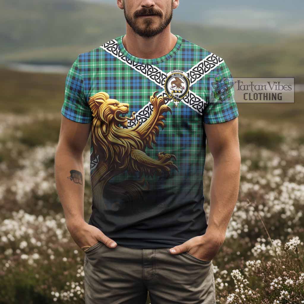 Tartan Vibes Clothing Graham Crest Tartan T-Shirt with Golden Lion Emblem Celtic Style