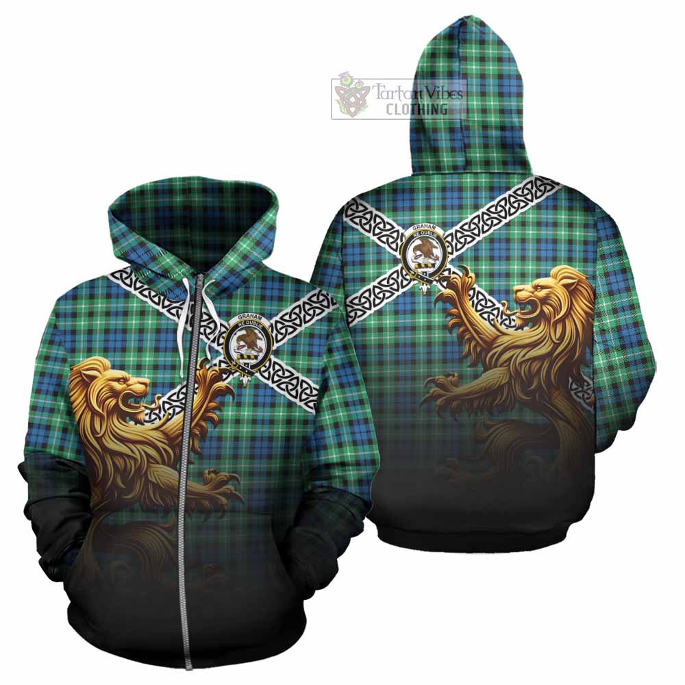 Tartan Vibes Clothing Graham Crest Tartan Hoodie with Golden Lion Emblem Celtic Style