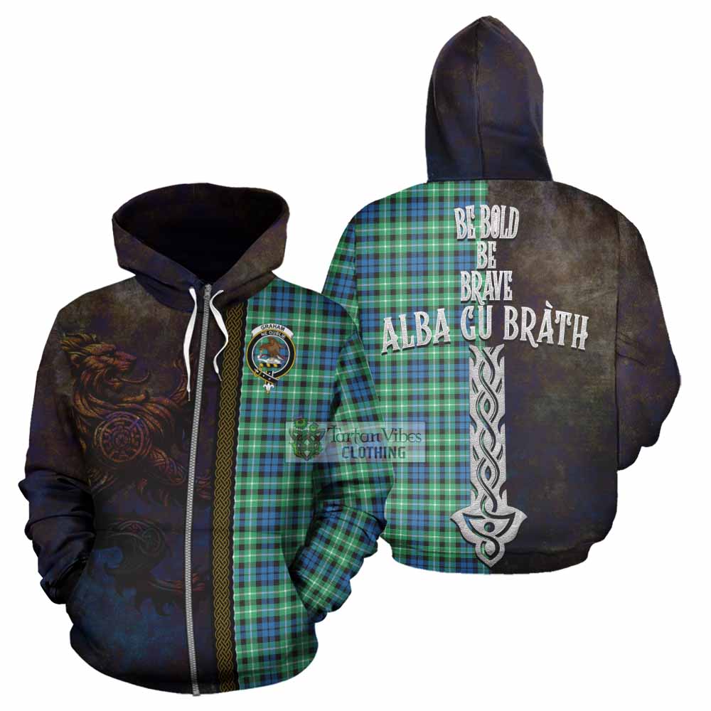 Tartan Vibes Clothing Graham Tartan Family Crest Hoodie Alba Gu Brath Be Brave Lion Ancient Style