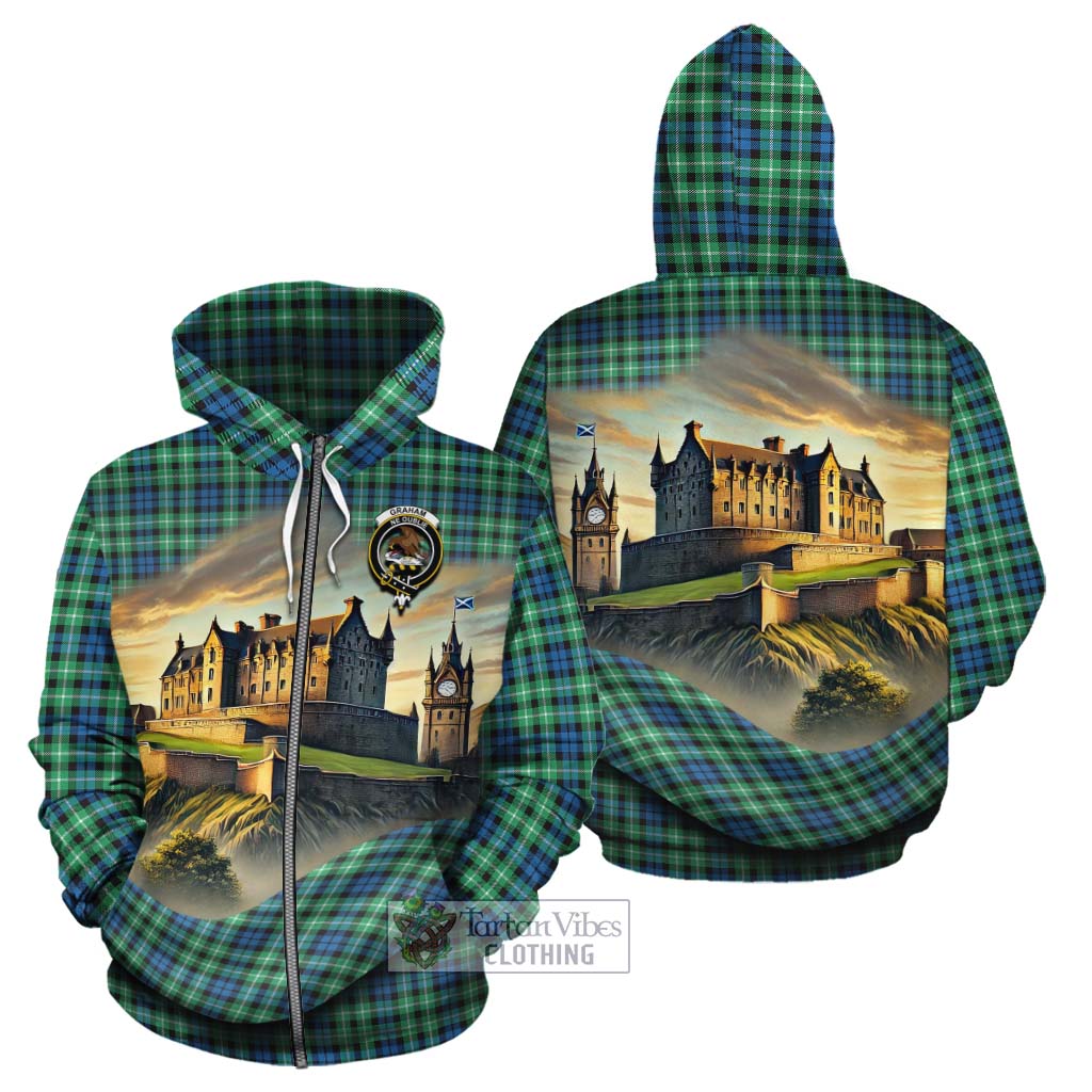 Tartan Vibes Clothing Graham Tartan Family Crest Cotton Hoodie with Scottish Ancient Castle Style