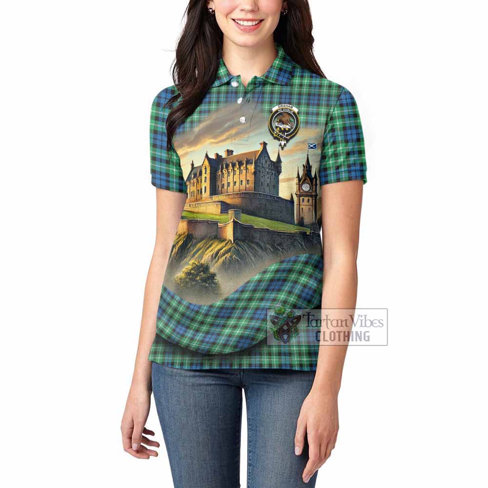 Tartan Vibes Clothing Graham Tartan Family Crest Women's Polo Shirt with Scottish Ancient Castle Stype