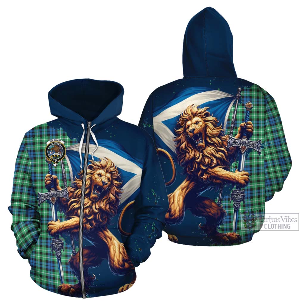 Tartan Vibes Clothing Graham Tartan Family Crest Cotton Hoodie with Scottish Majestic Lion