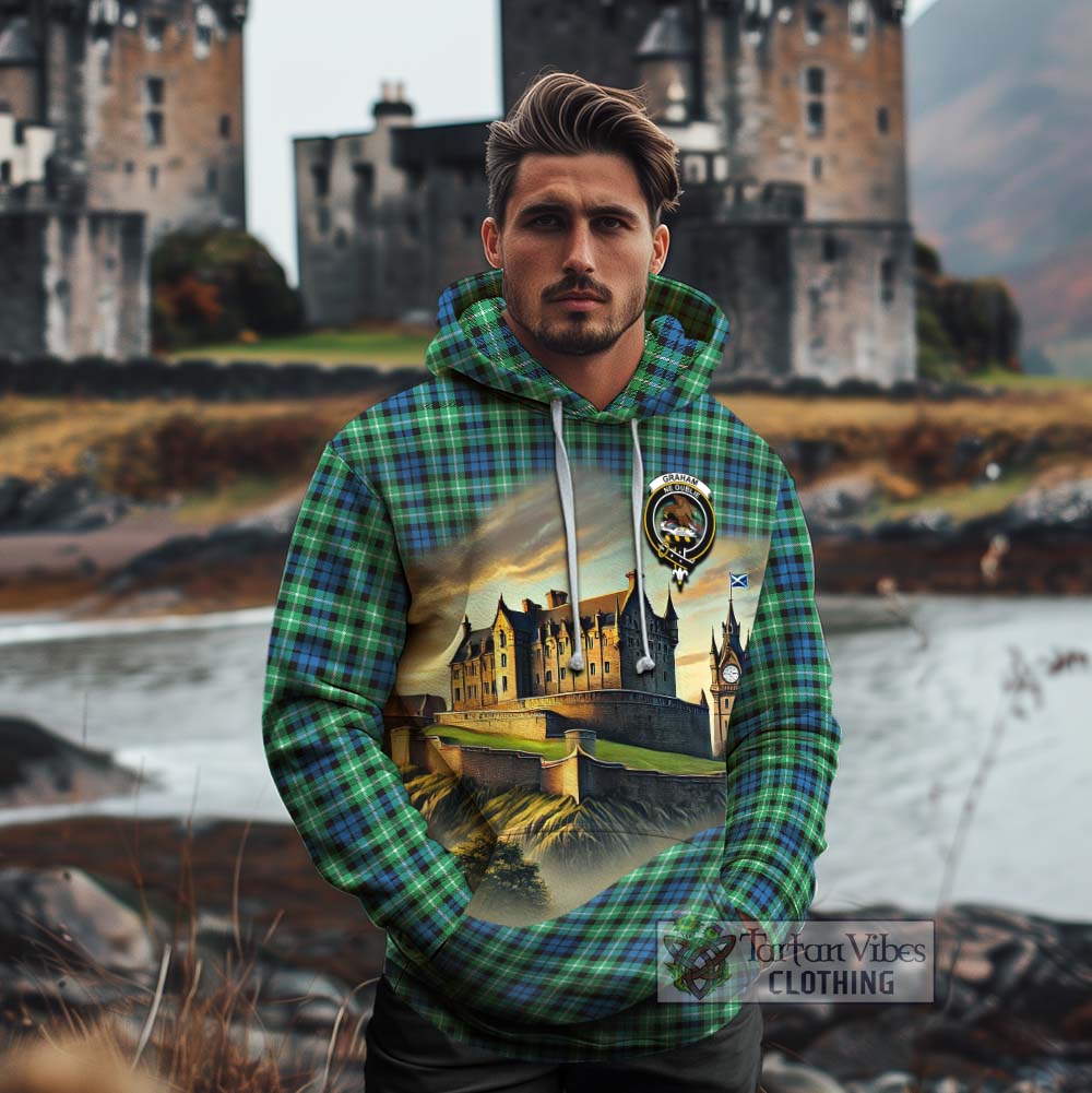 Tartan Vibes Clothing Graham Tartan Family Crest Cotton Hoodie with Scottish Ancient Castle Style
