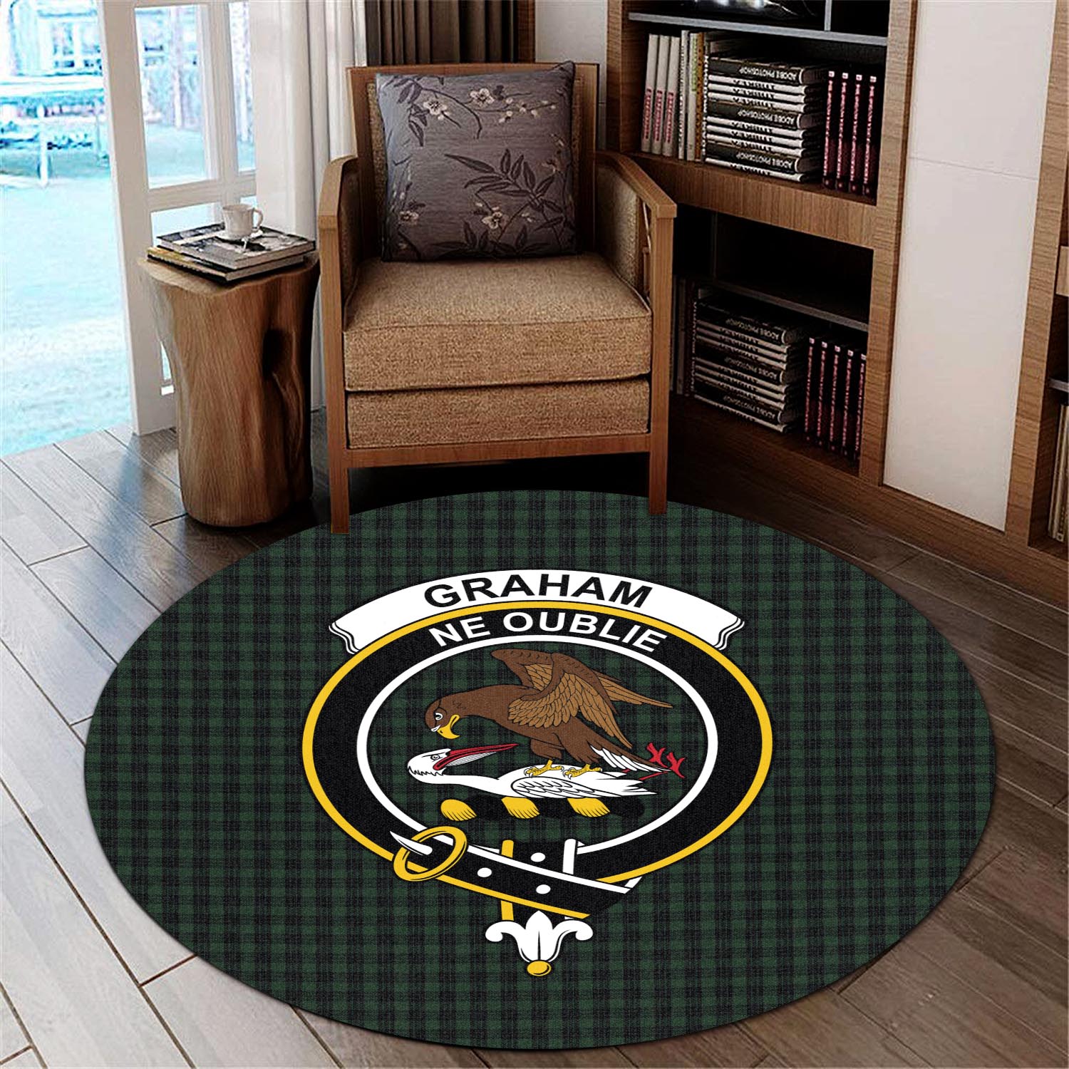 graham-tartan-round-rug-with-family-crest