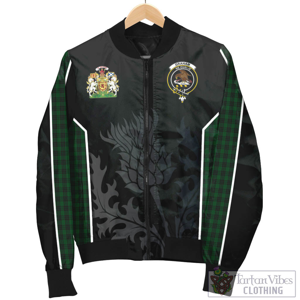 Tartan Vibes Clothing Graham Tartan Bomber Jacket with Family Crest and Scottish Thistle Vibes Sport Style