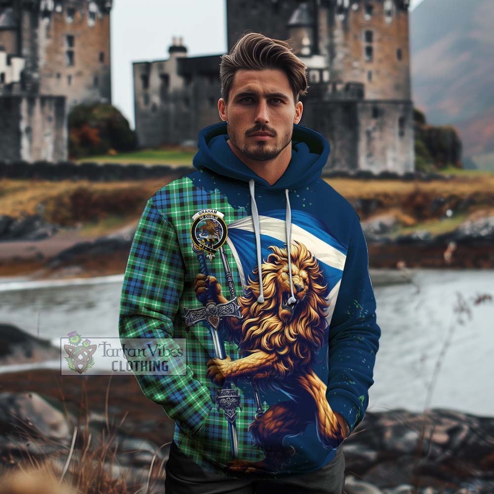 Tartan Vibes Clothing Graham Tartan Family Crest Cotton Hoodie with Scottish Majestic Lion