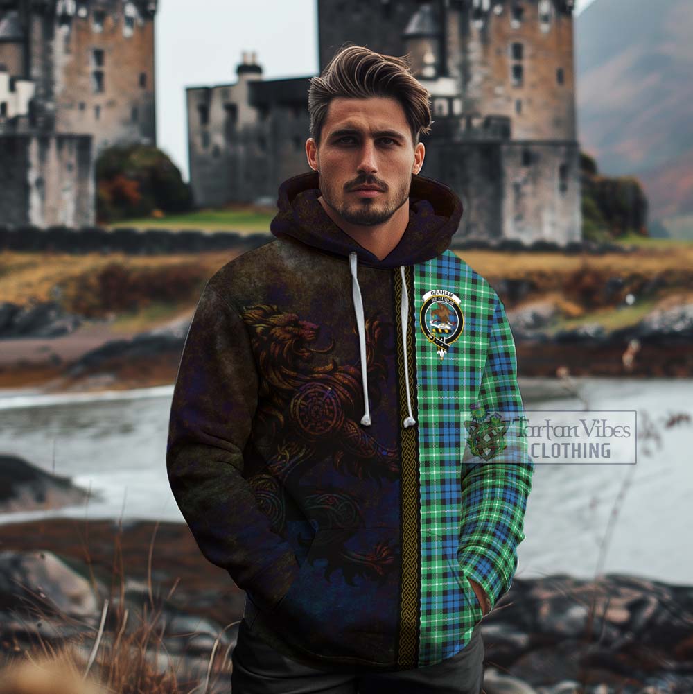 Tartan Vibes Clothing Graham Tartan Family Crest Cotton Hoodie Alba Gu Brath Be Brave Lion Ancient Style