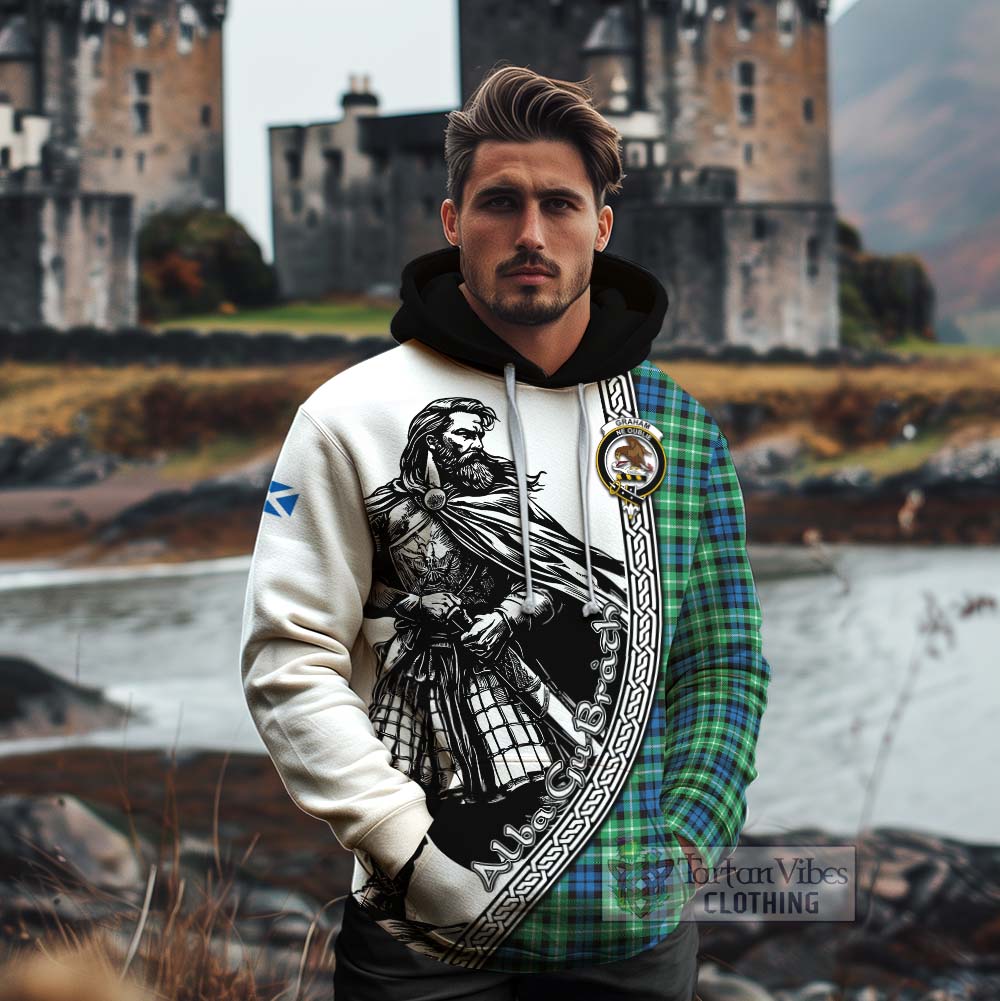 Tartan Vibes Clothing Graham Tartan Clan Crest Cotton Hoodie with Highlander Warrior Celtic Style