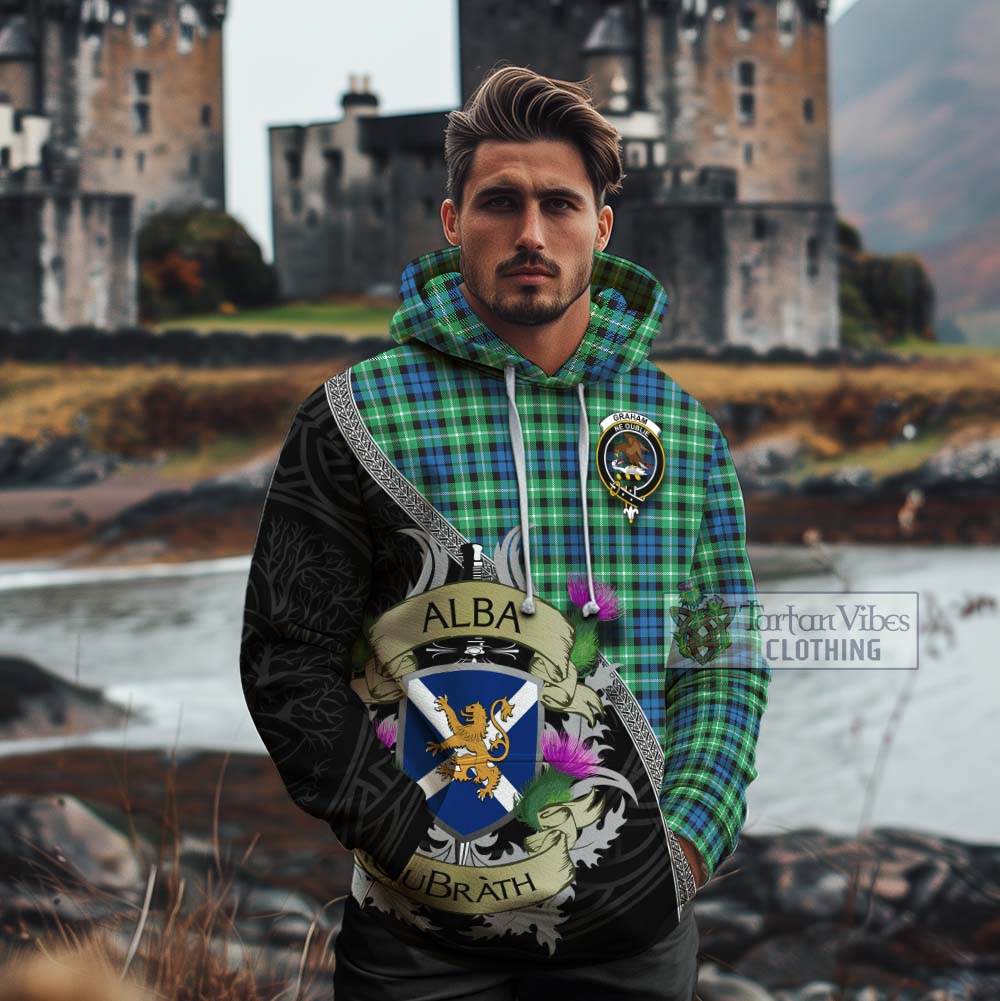 Tartan Vibes Clothing Graham Tartan Family Crest Cotton Hoodie Lion Rampant Royal Thistle Shield Celtic Inspired