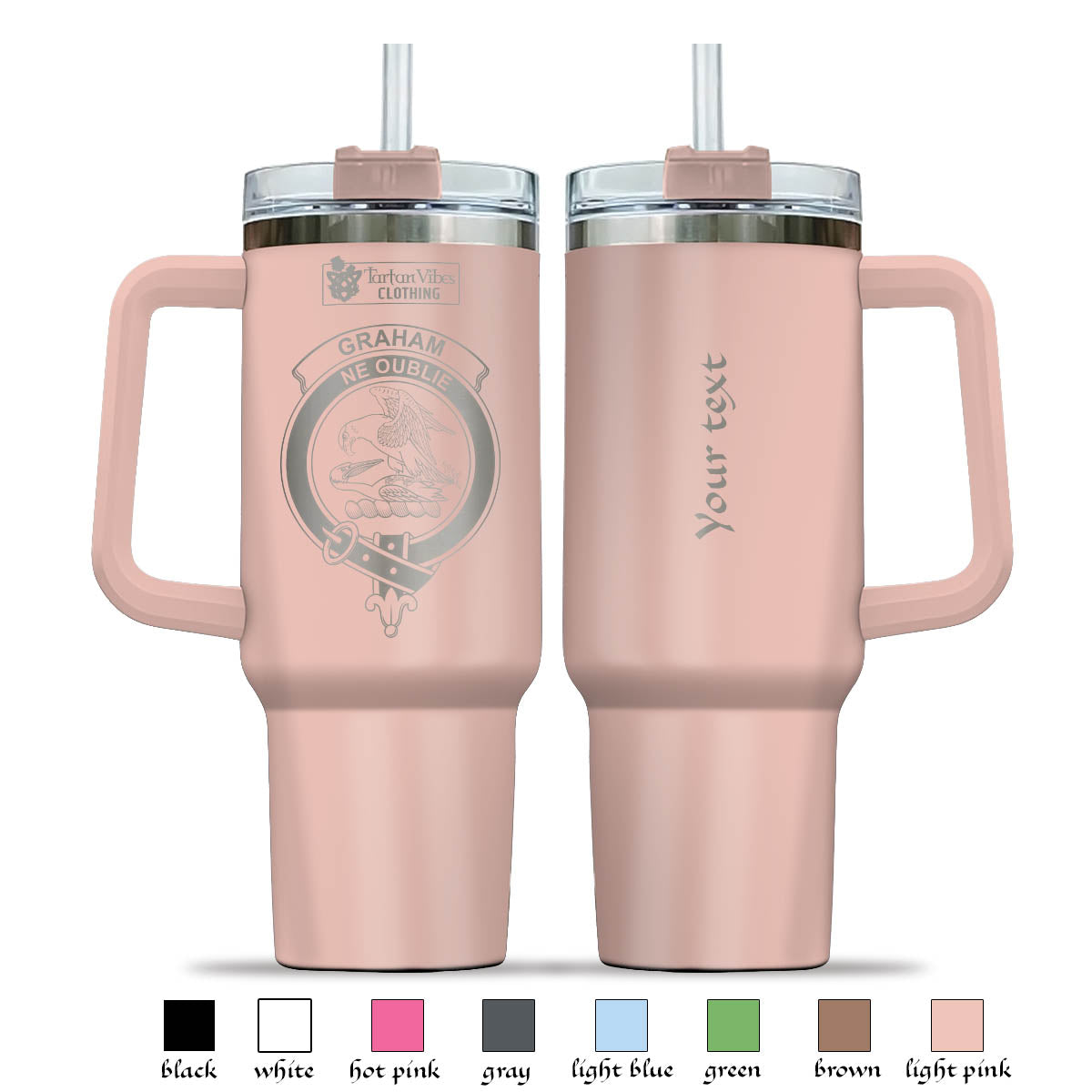 Tartan Vibes Clothing Graham Engraved Family Crest Tumbler with Handle