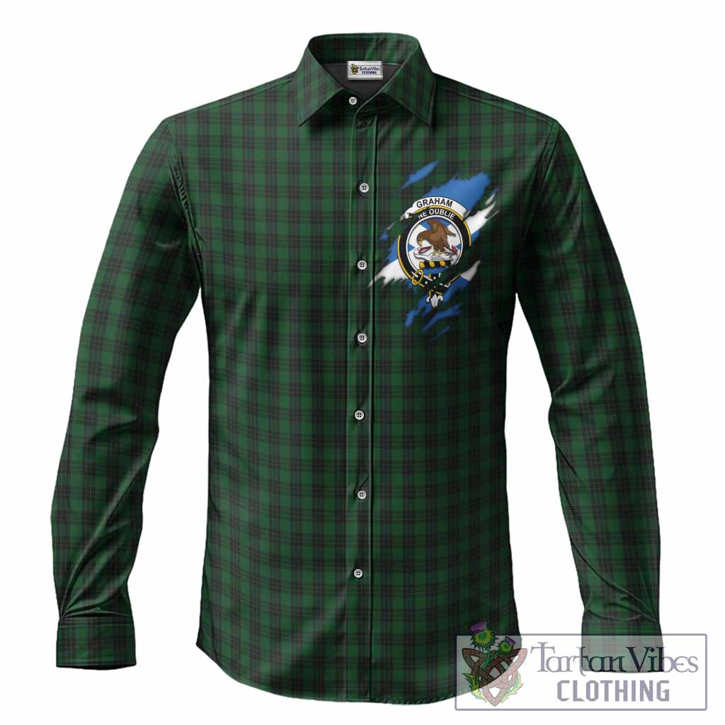 Graham Clan Crest In Me Tartan Long Sleeve Button Shirts Scotland Flag Style