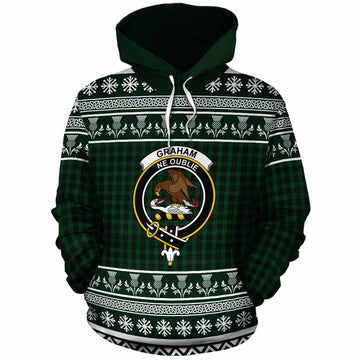 Graham Clan Tartan Christmas Cotton Hoodie with Family Crest