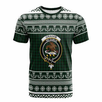 Graham Clan Tartan Christmas Cotton T-shirt with Family Crest