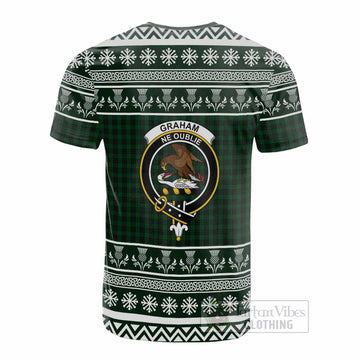 Graham Clan Tartan Christmas Cotton T-shirt with Family Crest