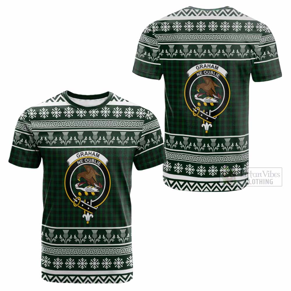 Graham Clan Tartan Christmas Cotton T-shirt with Family Crest - Tartan Vibes Clothing