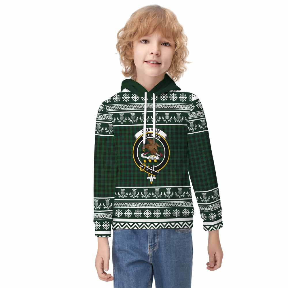 Graham Clan Tartan Christmas Kid Hoodie with Family Crest - Tartan Vibes Clothing