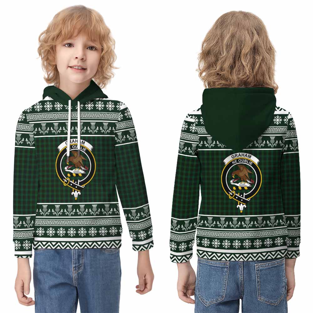 Graham Clan Tartan Christmas Kid Hoodie with Family Crest - Tartan Vibes Clothing