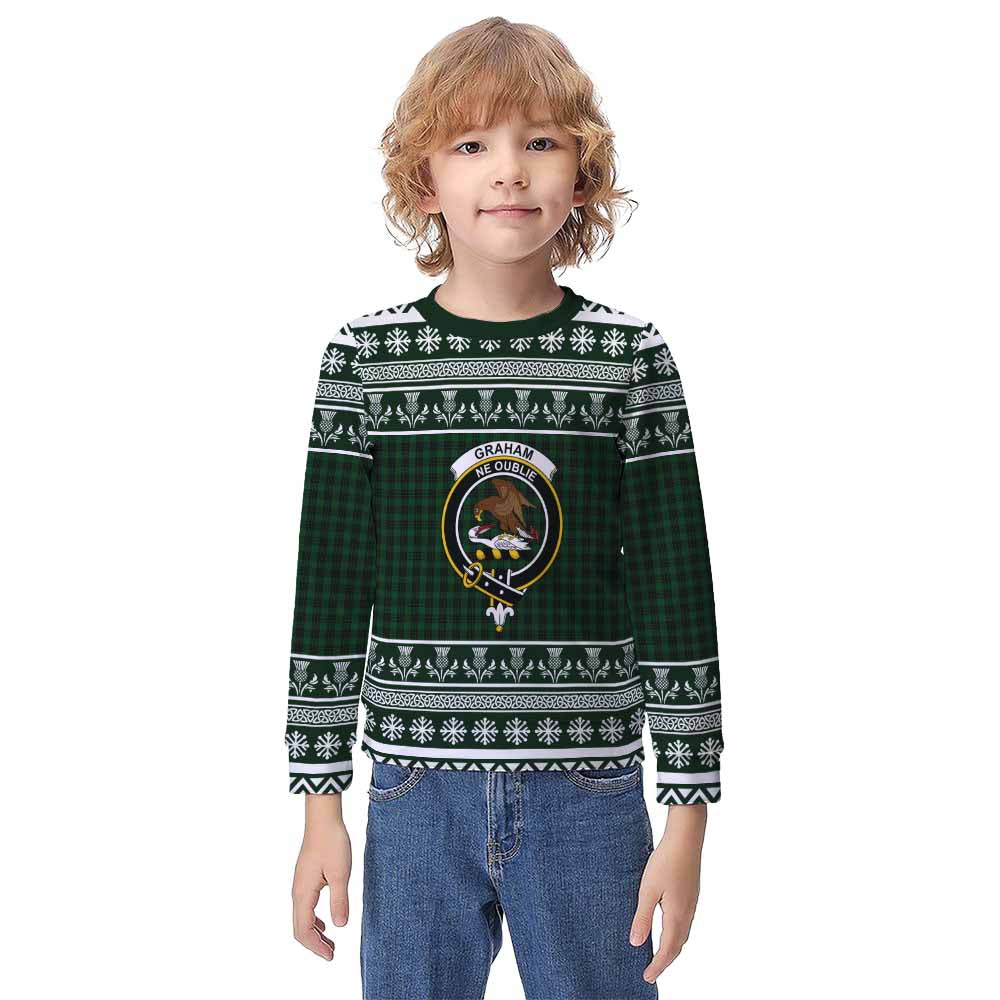 Graham Clan Tartan Christmas Kid Ugly Sweatshirt with Family Crest - Tartan Vibes Clothing
