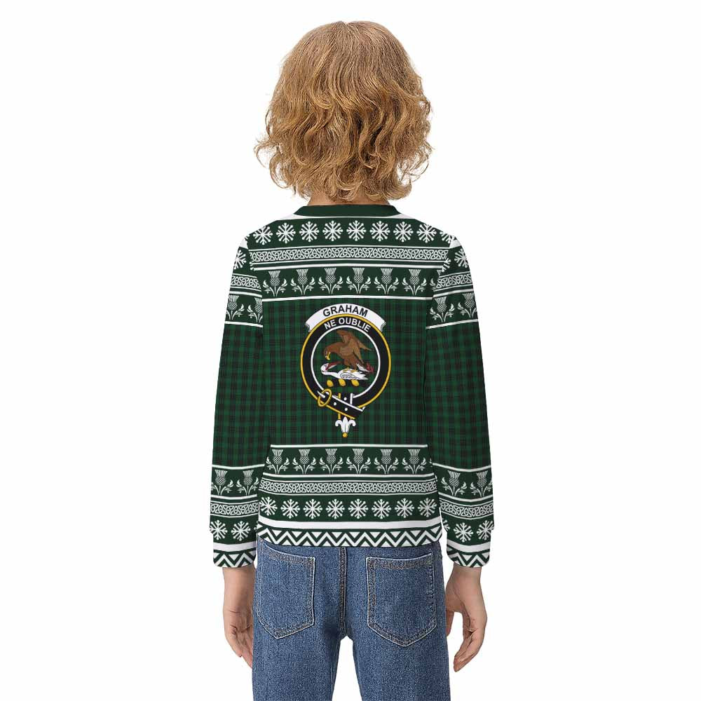 Graham Clan Tartan Christmas Kid Ugly Sweatshirt with Family Crest - Tartan Vibes Clothing