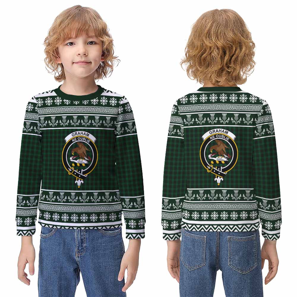 Graham Clan Tartan Christmas Kid Ugly Sweatshirt with Family Crest - Tartan Vibes Clothing