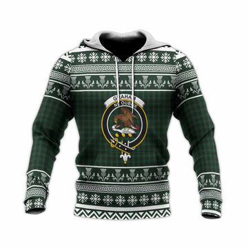 Graham Clan Tartan Christmas Knitted Hoodie with Family Crest