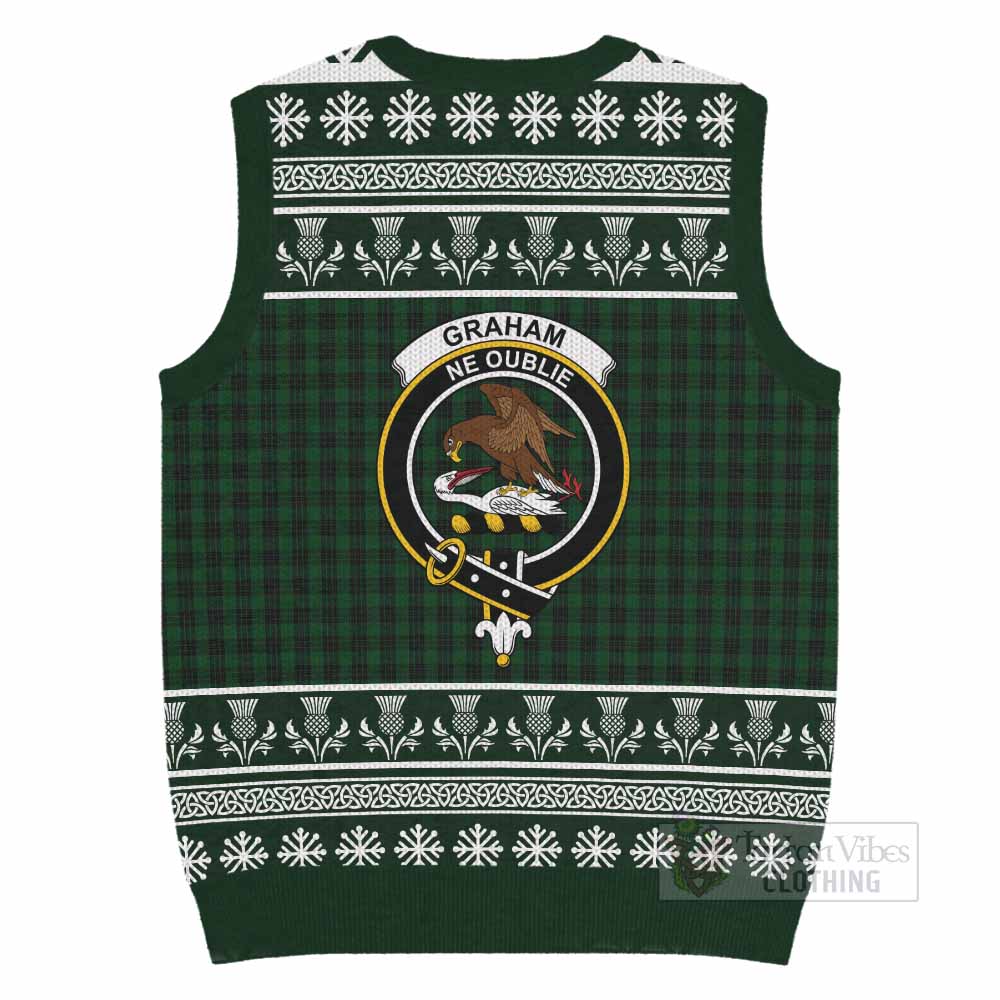 Graham Clan Tartan Christmas Knitted V-Neck Vest with Family Crest - Tartan Vibes Clothing